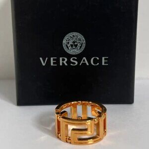 Versace Gold Color Metal "Greca" Fashion Jewelry Ring Sz Italy 9
